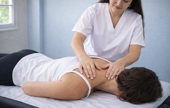 Alessandra Vacca durante un trattamento osteopatico